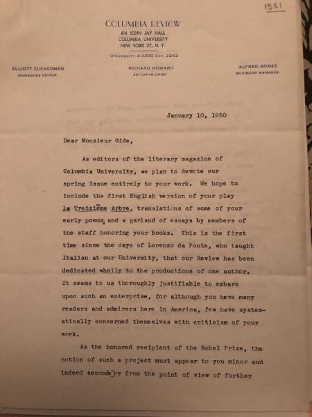 Lettre de Howard à Gide