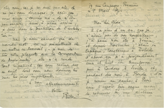 Lettre de Rainer Maria Rilke à André Gide du 03 mars 1913