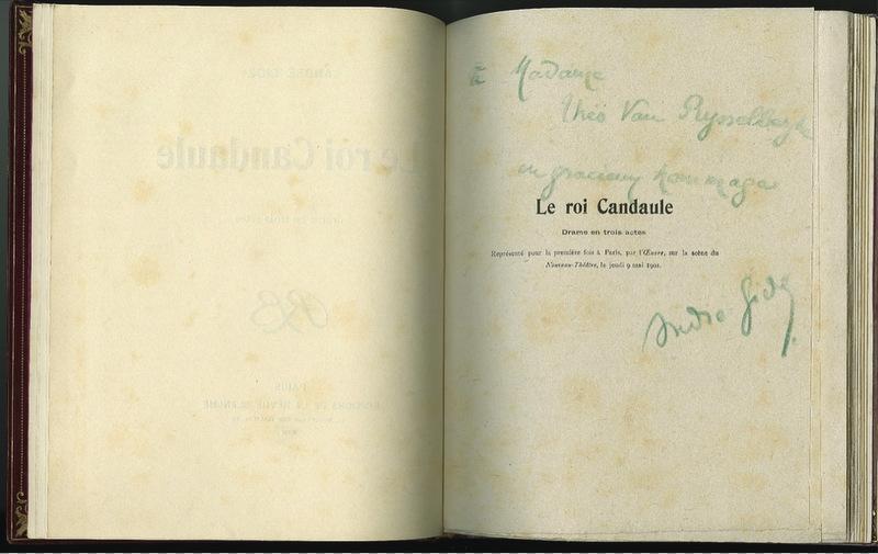 Dédicace d'André Gide à Maria Van Rysselberghe de Le roi Candaule